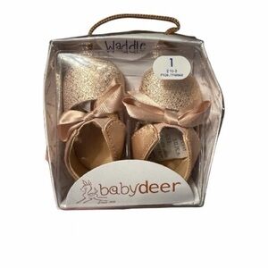 Baby Deer Metallic Rose Gold Bow Mary Jane Baby Shoes